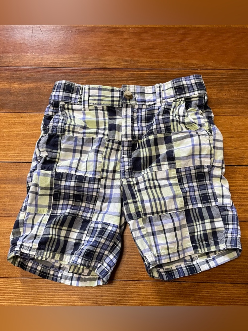 Janie and Jack Plaid Cotton Shorts in Navy, Purple, Light Green, & White